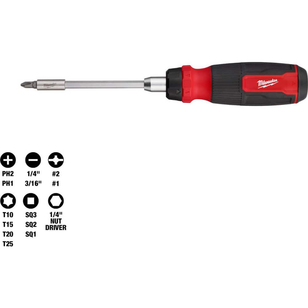 Bit Screwdrivers; Type: Multi-Bit Ratcheting Screwdriver ; Tip Type: Multi ; Drive Size (TXT): 1/4 ; Torx Size: T10, T15, T20, T25, T30 ; Phillips Point Size: Phillips:#0, #1, #2 & #3 ; Slotted Point Size: 1/4; 3/16; 7/32; 9/32