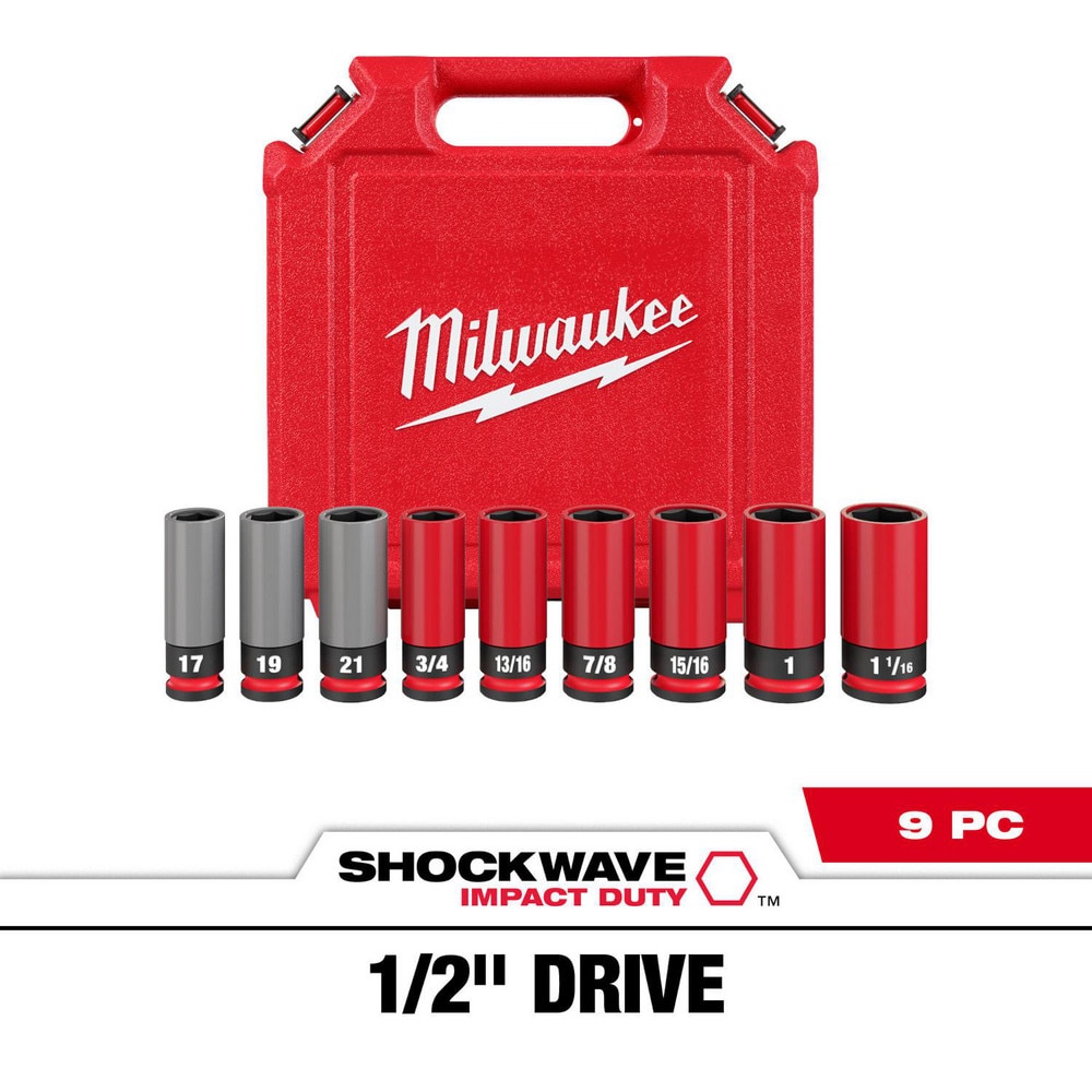 Socket Sets; Set Type: Socket Set ; Measurement Type: Inch/Metric ; Drive Size: 1/2 in ; Minimum Size (Inch): 3/4 ; Maximum Socket Depth (Decimal Inch): 1.0630 ; Maximum Size (Inch): 1-1/16