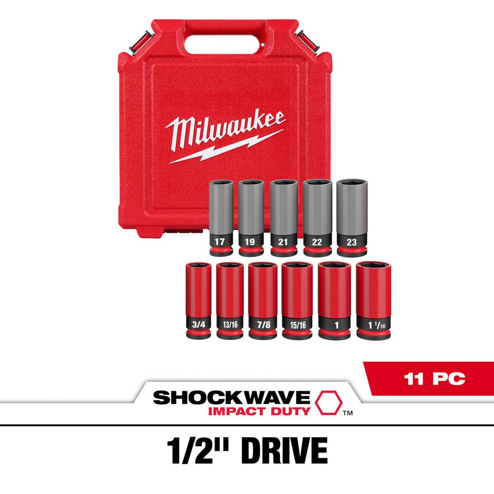 Socket Sets; Set Type: Socket Set ; Measurement Type: Inch/Metric ; Drive Size: 1/2 in ; Minimum Size (Inch): 3/4 ; Maximum Socket Depth (Decimal Inch): 1.0630 ; Maximum Size (Inch): 1-1/16