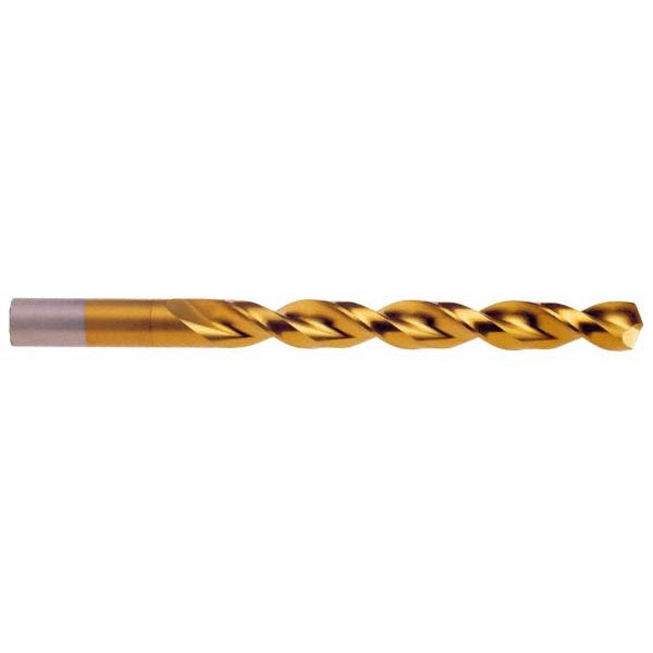 Jobber Length Drill Bit: #2 (0.2210) Dia, 135 deg, HSS - TiN Finish, 3-7/8" OAL, Right Hand Cut, Parabolic Flute, Straight Shank, Series 150DHT