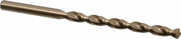 Jobber Length Drill Bit: #1 (0.2280) Dia, 135 deg, Cobalt - Straw Finish, 3-7/8" OAL, Right Hand Cut, Parabolic Flute, Straight Shank, Series 2075