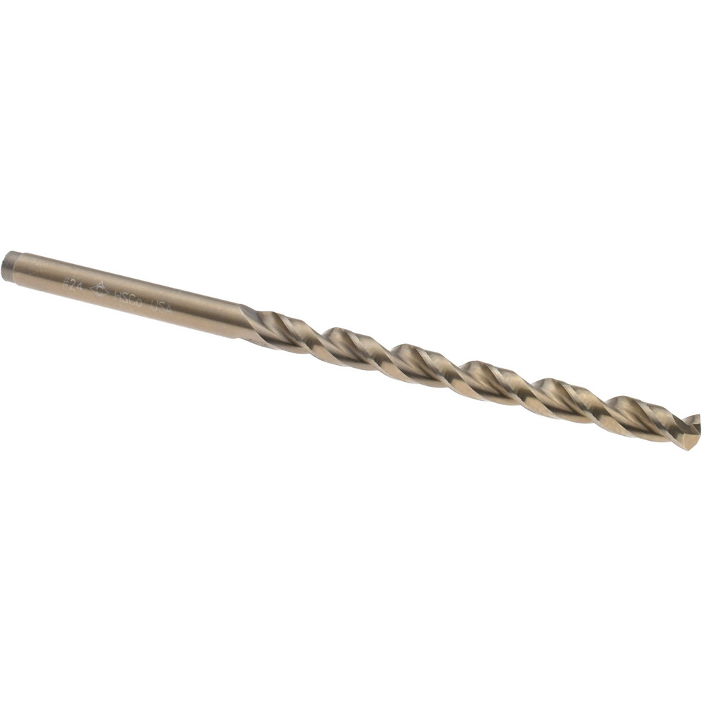 Jobber Length Drill Bit: #24 (0.1520) Dia, 135 deg, Cobalt - Straw Finish, 3-1/8" OAL, Right Hand Cut, Parabolic Flute, Straight Shank, Series 2075