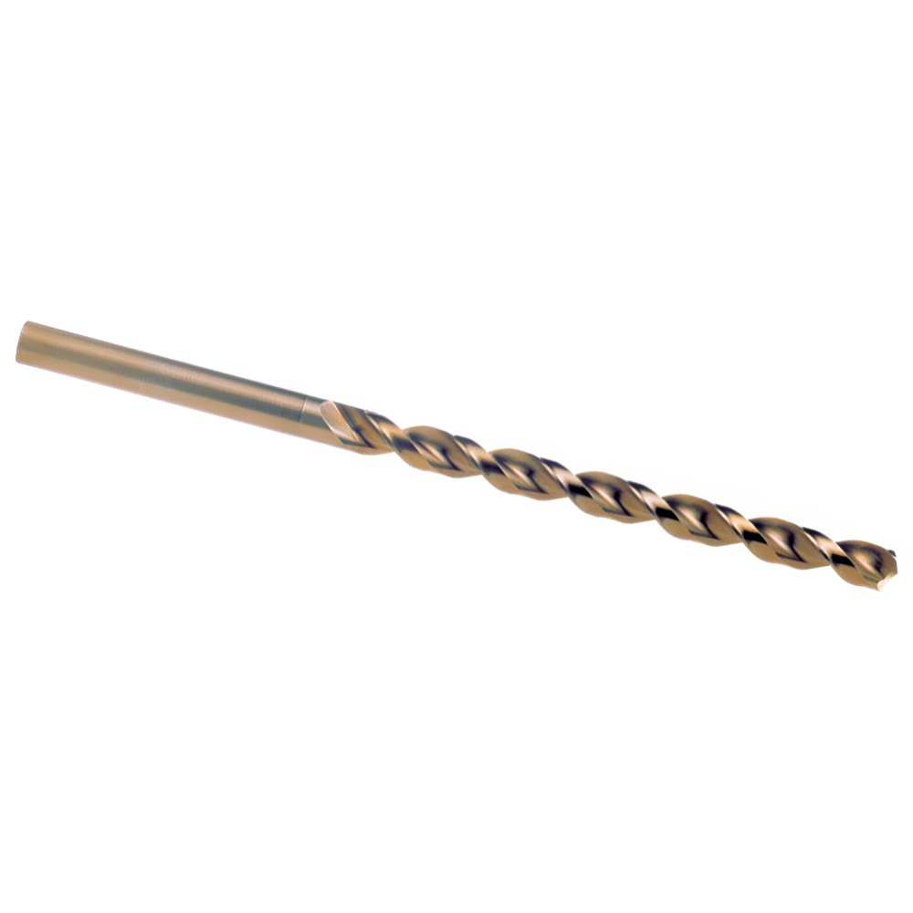 Taper Length Drill Bit: #49 (0.0730) Dia, 135 deg, Cobalt - Straw Finish, 2" Flute Length, 3-3/4" OAL, Right Hand Cut, Parabolic Flute, Straight-Cylindrical Shank, 2575