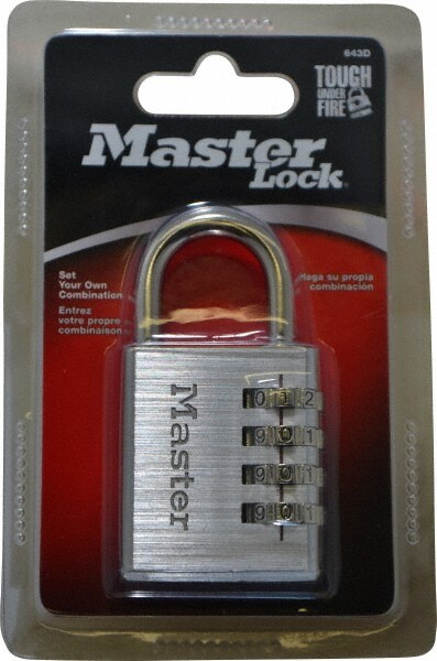 Combination Lock: Aluminum, 1-9/16" Wide, Chrome-Plated