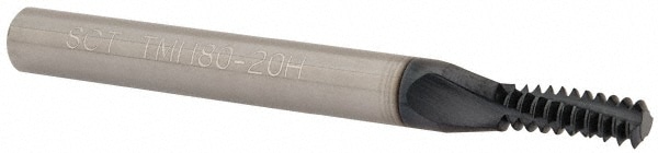 Helical Flute Thread Mill: 1/4-20, Internal, 3 Flute, 1/4" Shank Dia, Solid Carbide