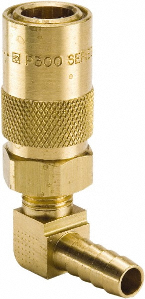 Hydraulic Hose 90 deg Barb Coupler: 200 psi - Brass, Non-Threaded