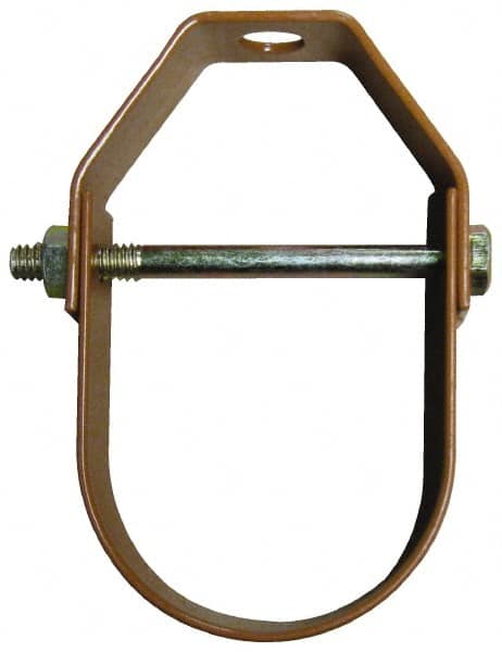 Adjustable Clevis Hanger: 1-1/2" Pipe, 3/8" Rod, Carbon Steel, Copper-Plated