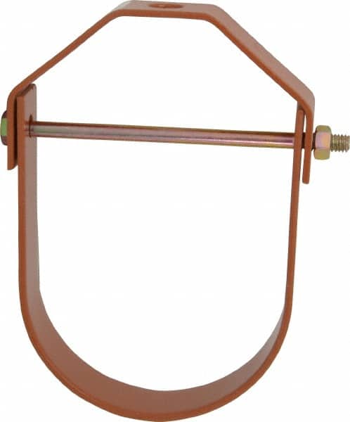 Adjustable Clevis Hanger: 4" Pipe, 5/8" Rod, Carbon Steel, Copper-Plated