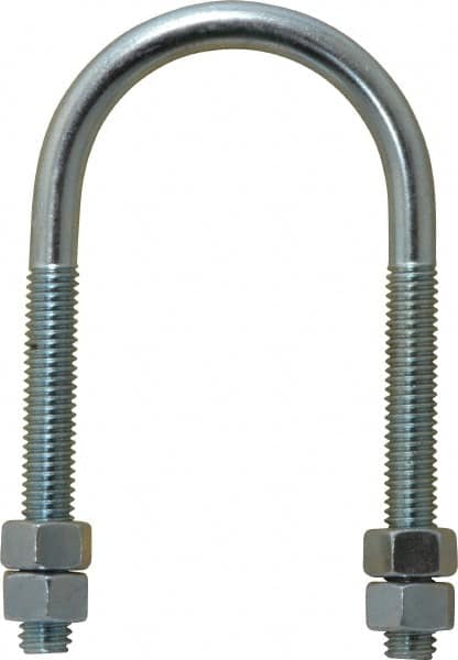 Round U-Bolt: Without Mount Plate, 3/8-16 UNC, 2-1/2" Thread Length, for 1-1/2" Pipe, Steel