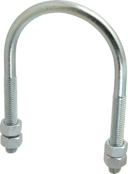 Round U-Bolt: Without Mount Plate, 1/2-13 UNC, 3" Thread Length, for 3" Pipe, Steel