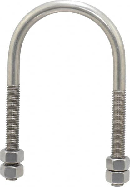 Round U-Bolt: Without Mount Plate, 3/8-16 UNC, 2-1/2" Thread Length, for 2" Pipe, Stainless Steel