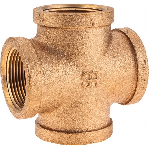 Merit Brass X110-20 Brass Pipe Cross: 1-1/4" Fitting, Threaded, FNPT x FNPT x FNPT x FNPT, Class 125 Image