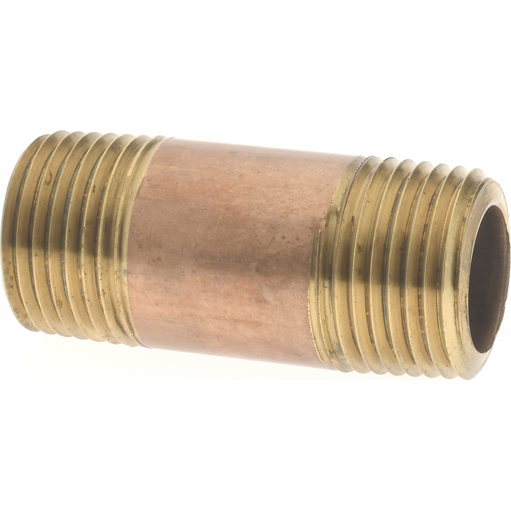 Brass Pipe Nipple: Threaded on Both Ends, 1-1/2" OAL, 3/8" NPT - 3/8" OD, OSHA