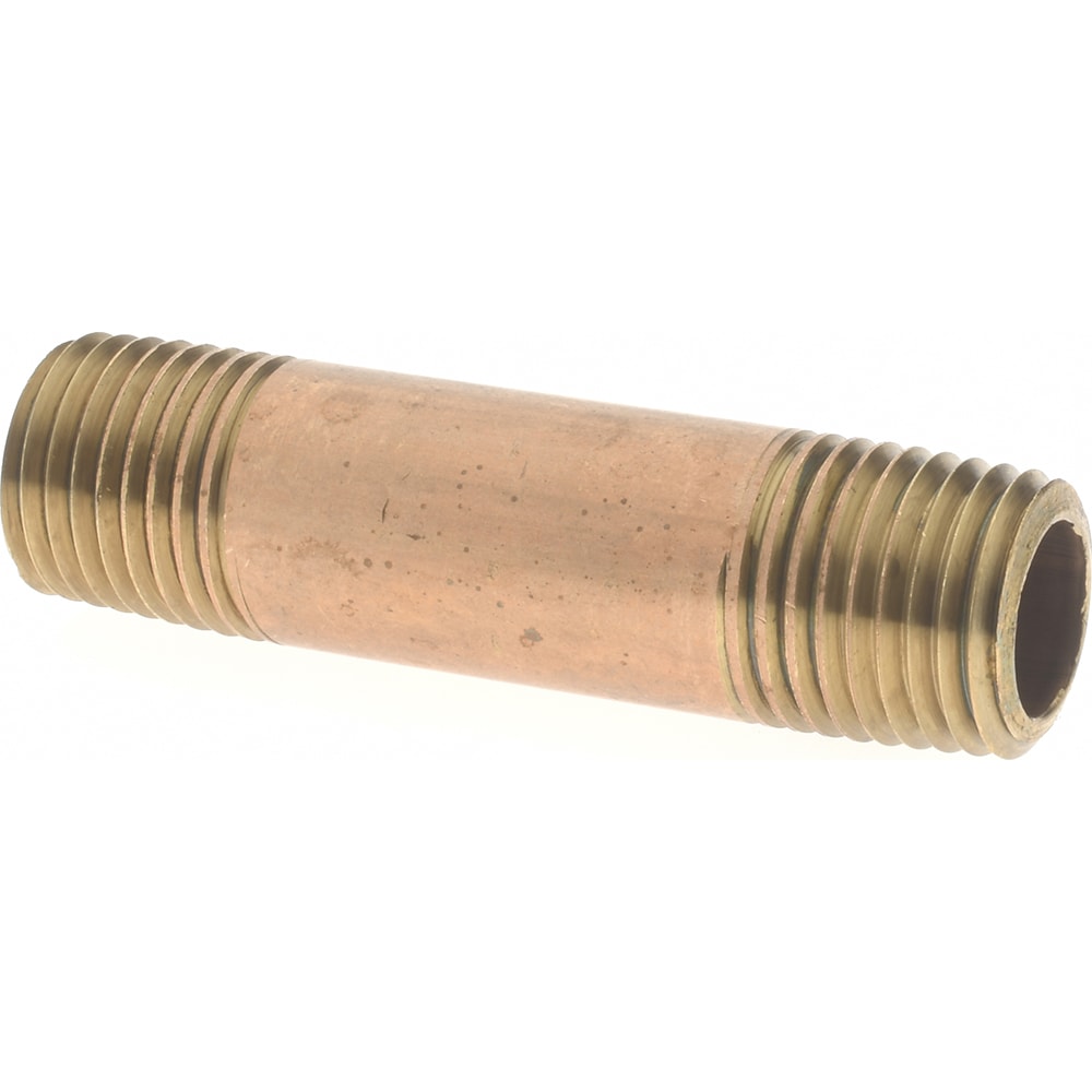 Brass Pipe Nipple: Threaded on Both Ends, 2" OAL, 1/4" NPT