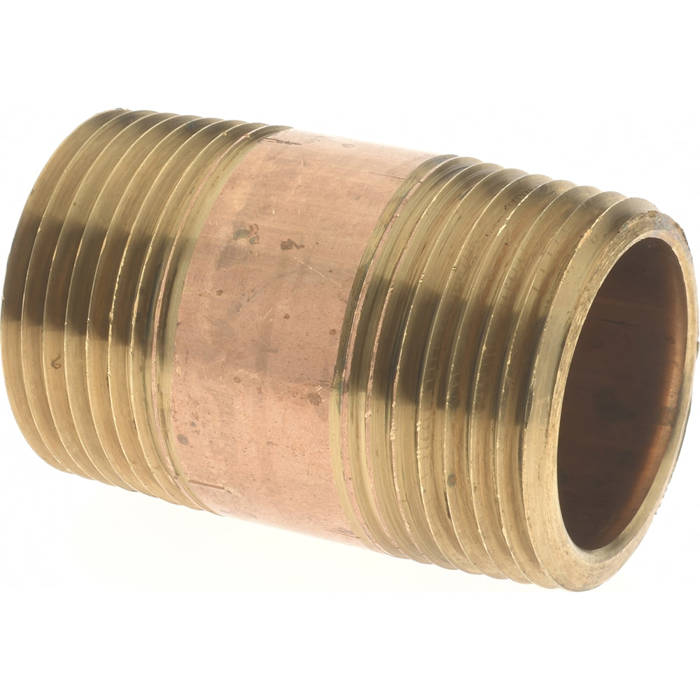 Brass Pipe Nipple: Threaded on Both Ends, 2" OAL, 1" NPT