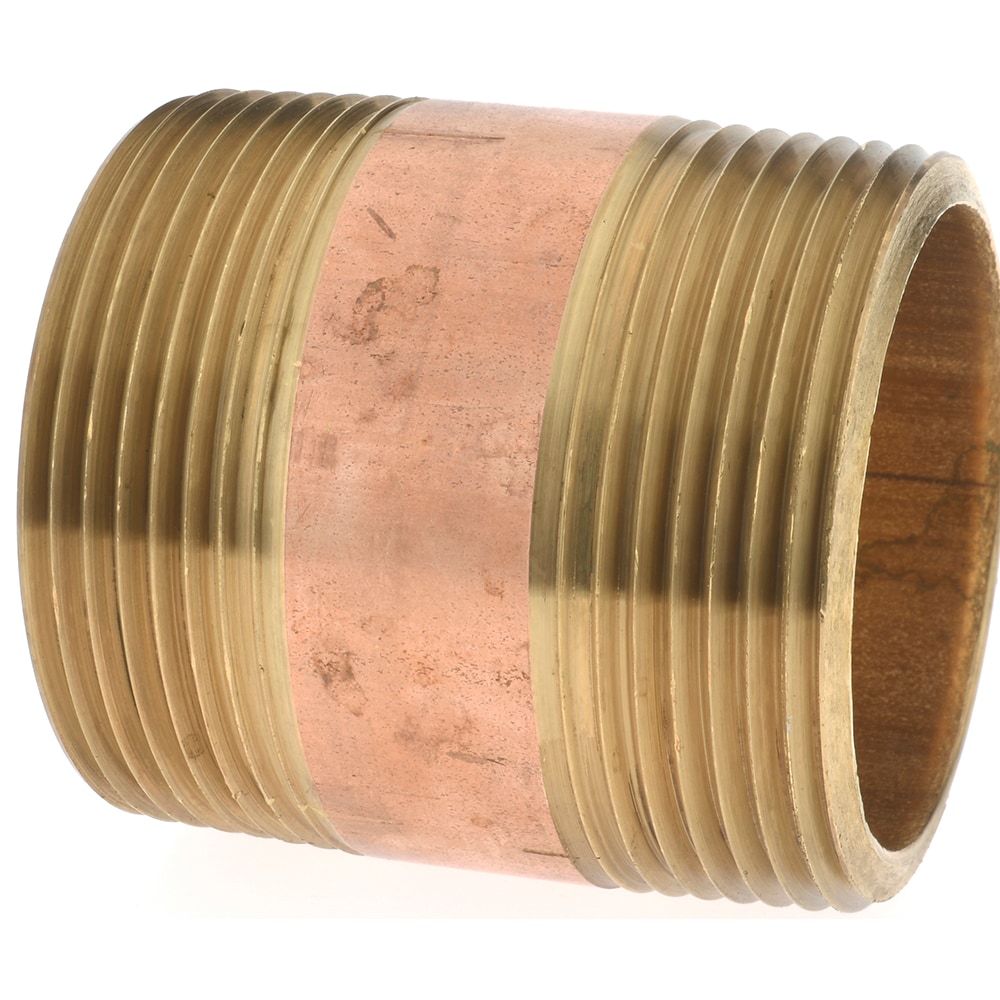 Brass Pipe Nipple: Threaded on Both Ends, 2" OAL, 1-1/2" NPT