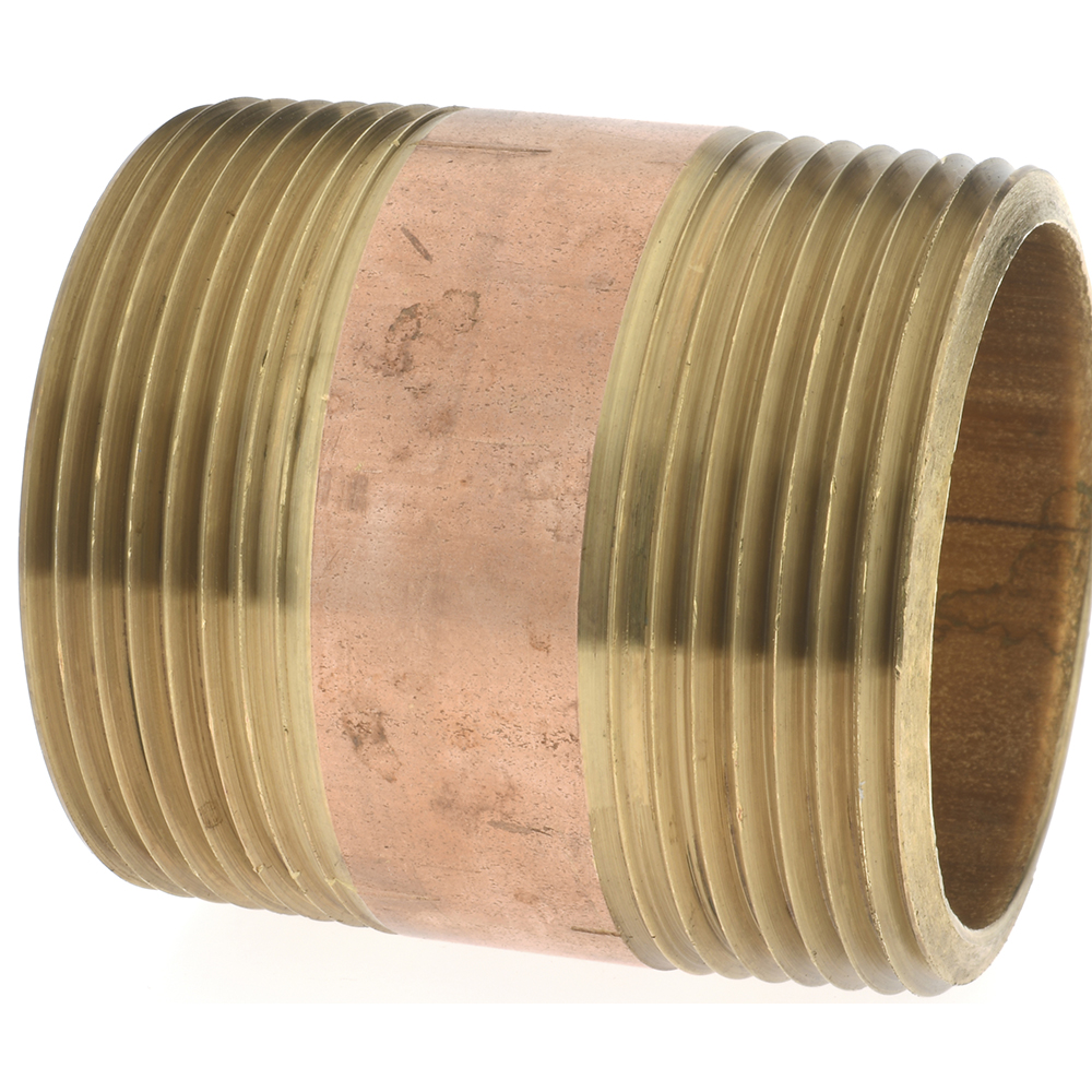 Brass Pipe Nipple: Threaded on Both Ends, 2" OAL, 1-1/2" NPT - 1-1/2" OD, OSHA