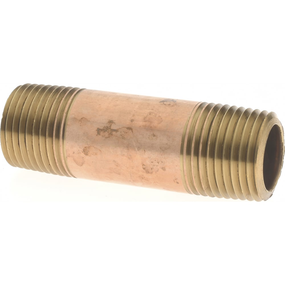 Brass Pipe Nipple: Threaded on Both Ends, 2-1/2" OAL, 1/2" NPT