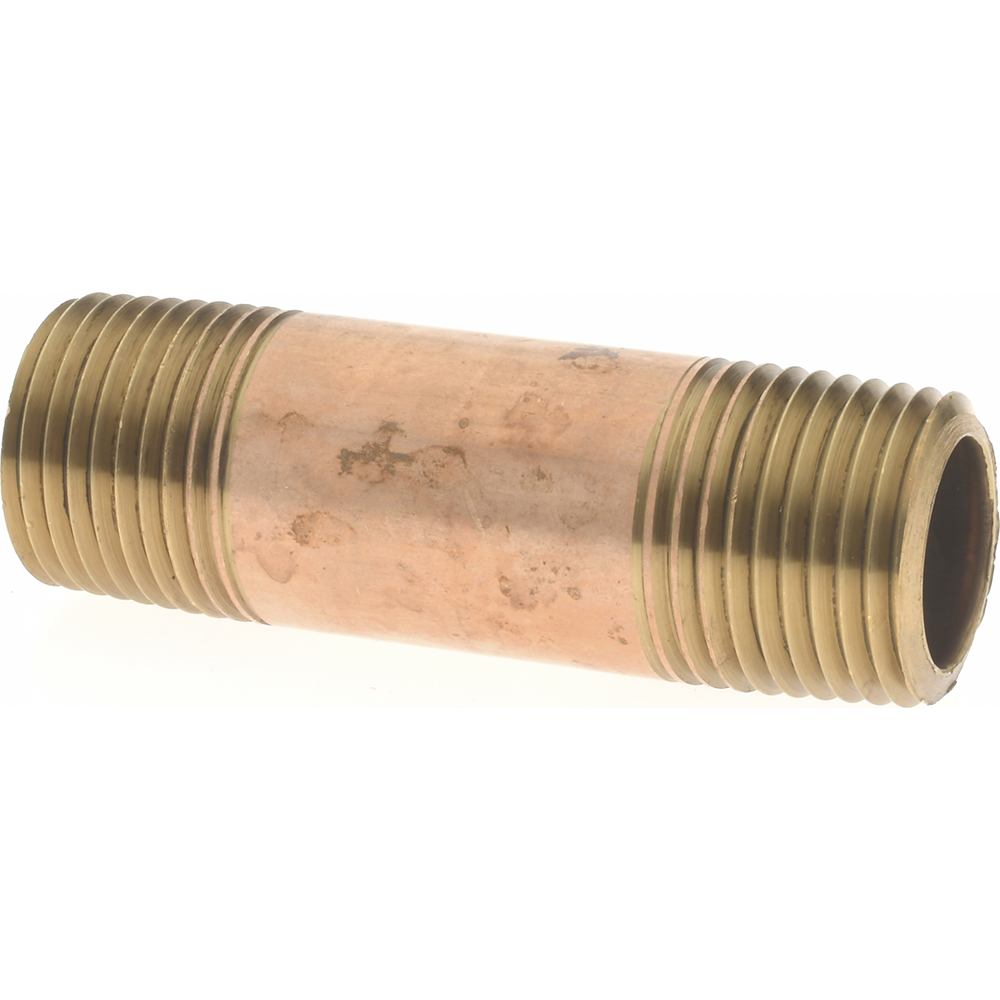 Brass Pipe Nipple: Threaded on Both Ends, 2-1/2" OAL, 1/2" NPT - 1/2" OD, OSHA