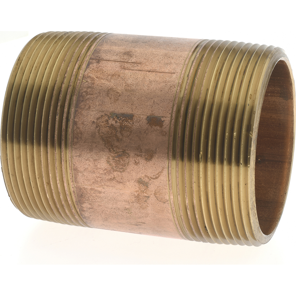 Brass Pipe Nipple: Threaded on Both Ends, 3" OAL, 2" NPT - 2" OD, OSHA
