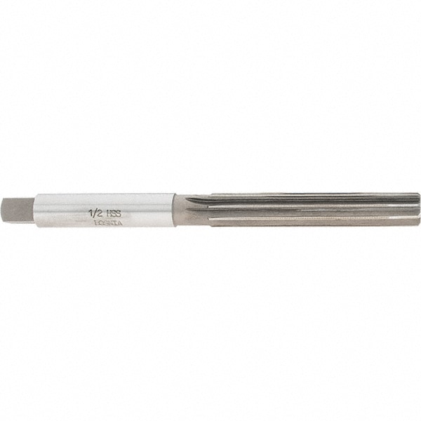 Hand Reamer: 1/2" Dia, 3" Flute Length, 8 Flutes, 6" OAL