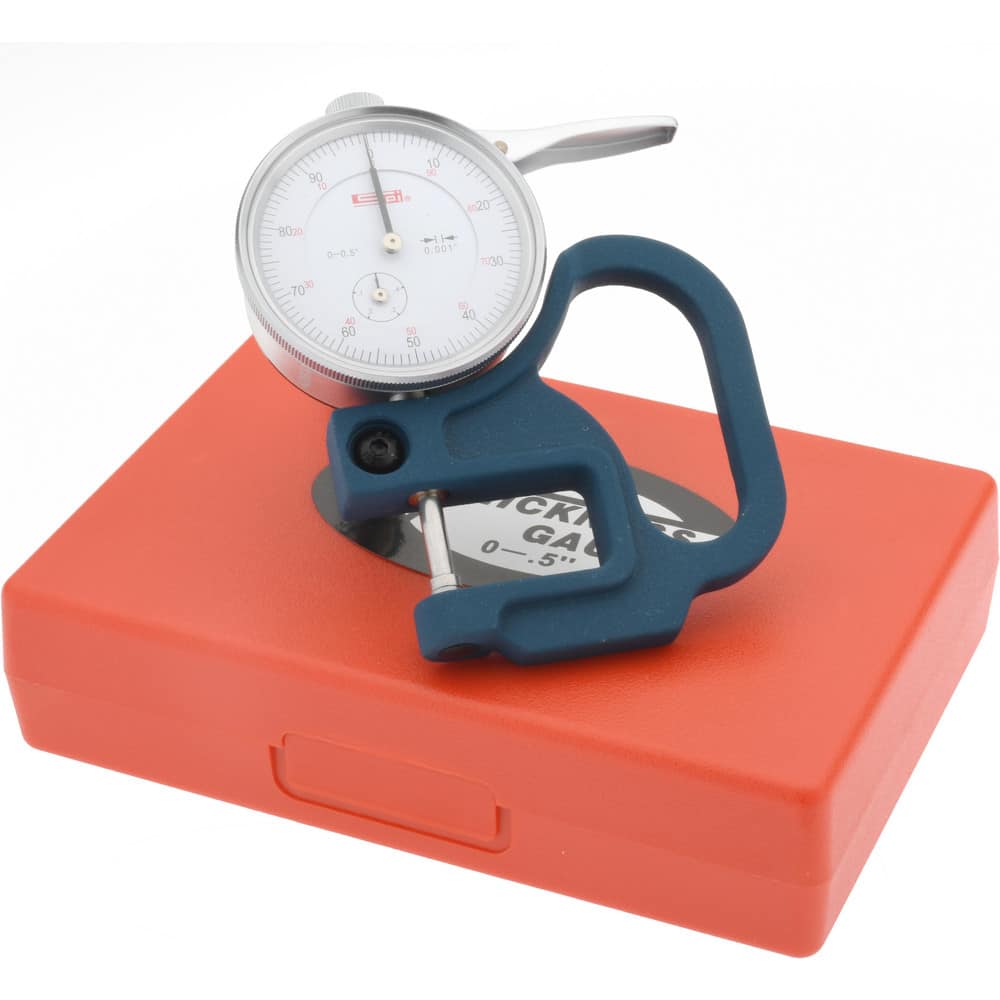 0 to 1/2" Measurement, 0.001" Graduation, 1-1/8" Throat Depth, Dial Thickness Gage