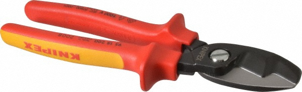 Knipex 8" OAL, 2/0 AWG AWG Capacity, Insulated Cable Cutter Pliers - Standard Head | Part #95 18 200 SBA
