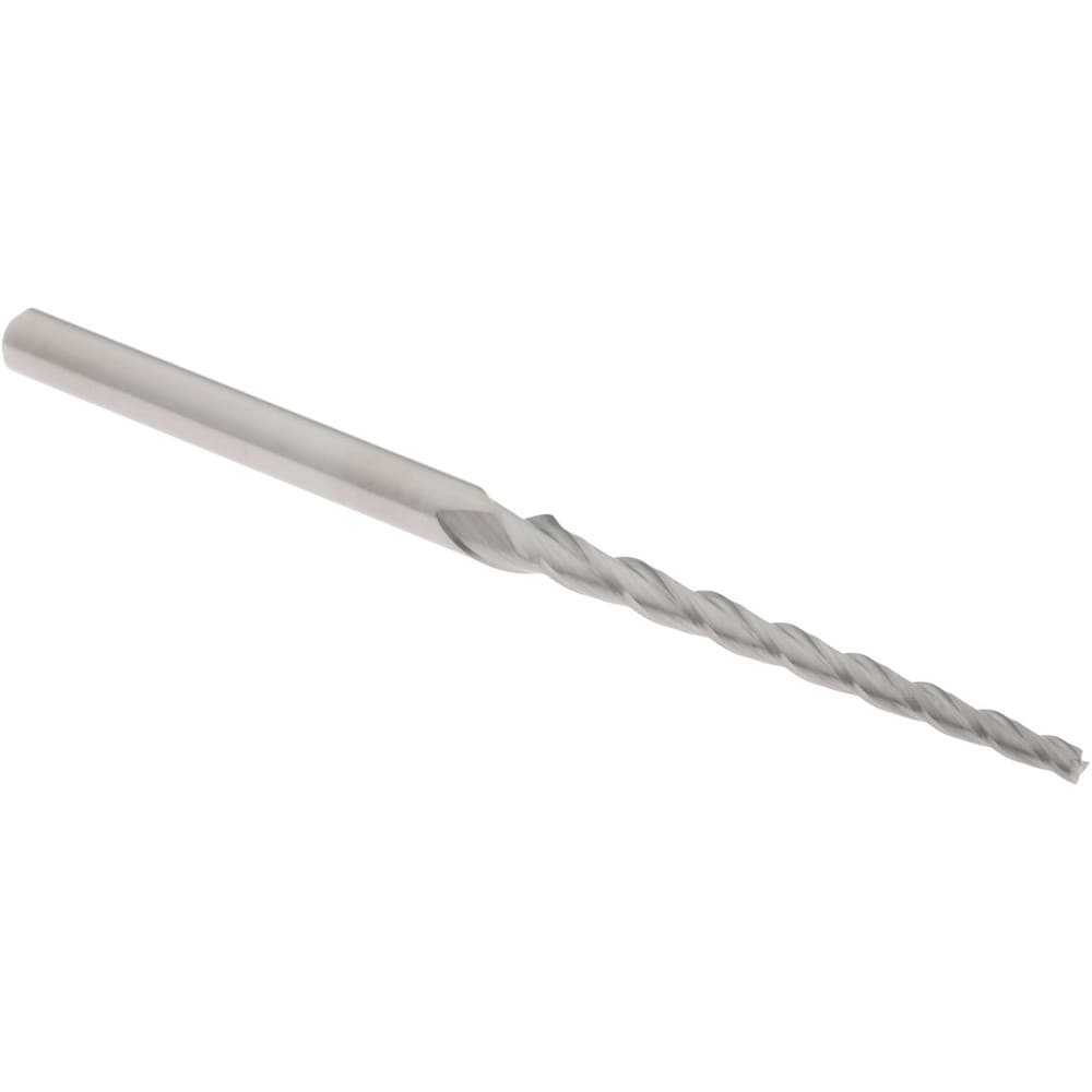 Tapered End Mill: 1 ° per Side, 1/16" Small Dia, 1" LOC, 3 Flutes, Solid Carbide, Square End