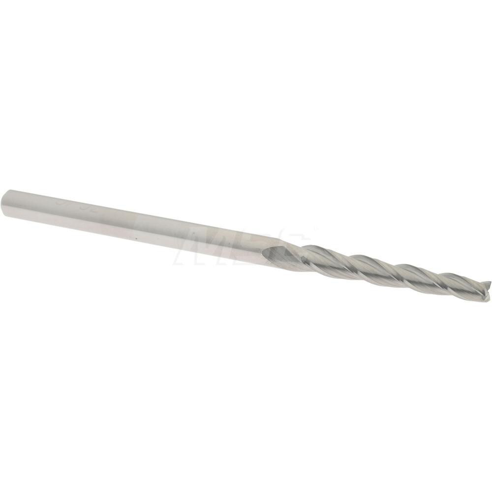 Tapered End Mill: 1 ° per Side, 3/32" Small Dia, 3/4" LOC, 3 Flutes, Solid Carbide, Square End