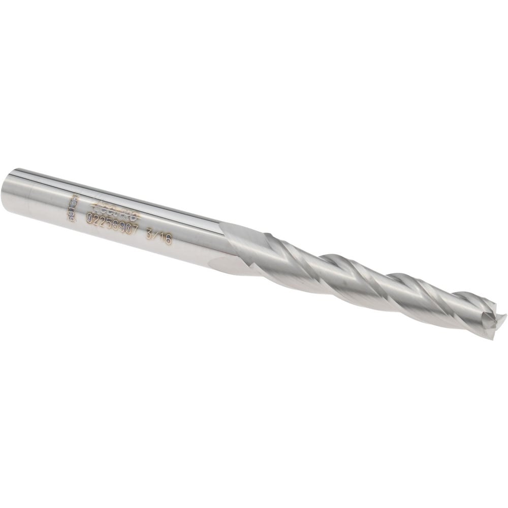 Tapered End Mill: 1 deg Angle per Side, 3/16" Small Dia, 1-1/4" LOC, 3 Flute, Solid Carbide, Square End