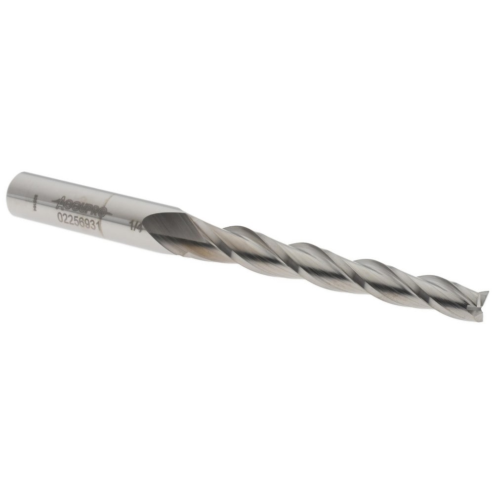 Tapered End Mill: 1 ° per Side, 1/4" Small Dia, 2-1/4" LOC, 3 Flutes, Solid Carbide, Square End