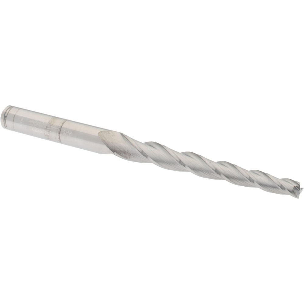 Tapered End Mill: 1.5 ° per Side, 3/16" Small Dia, 2-1/4" LOC, 3 Flutes, Solid Carbide, Square End