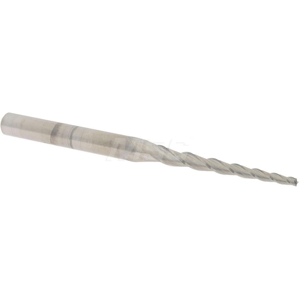 Tapered End Mill: 2 ° per Side, 1/16" Small Dia, 1" LOC, 3 Flutes, Solid Carbide, Square End