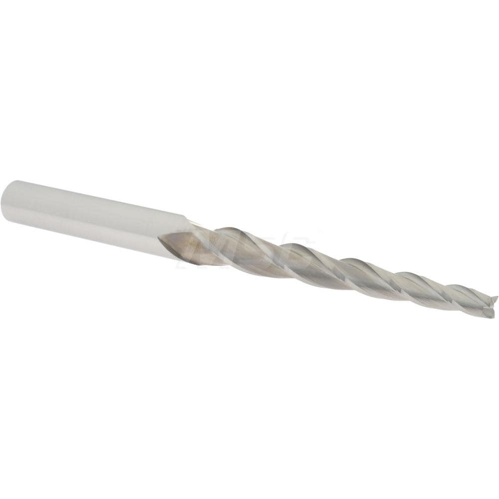 Tapered End Mill: 2 ° per Side, 1/4" Small Dia, 3-1/4" LOC, 3 Flutes, Solid Carbide, Square End