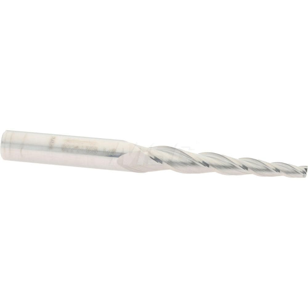 Tapered End Mill: 3 ° per Side, 1/8" Small Dia, 1-1/2" LOC, 3 Flutes, Solid Carbide, Square End