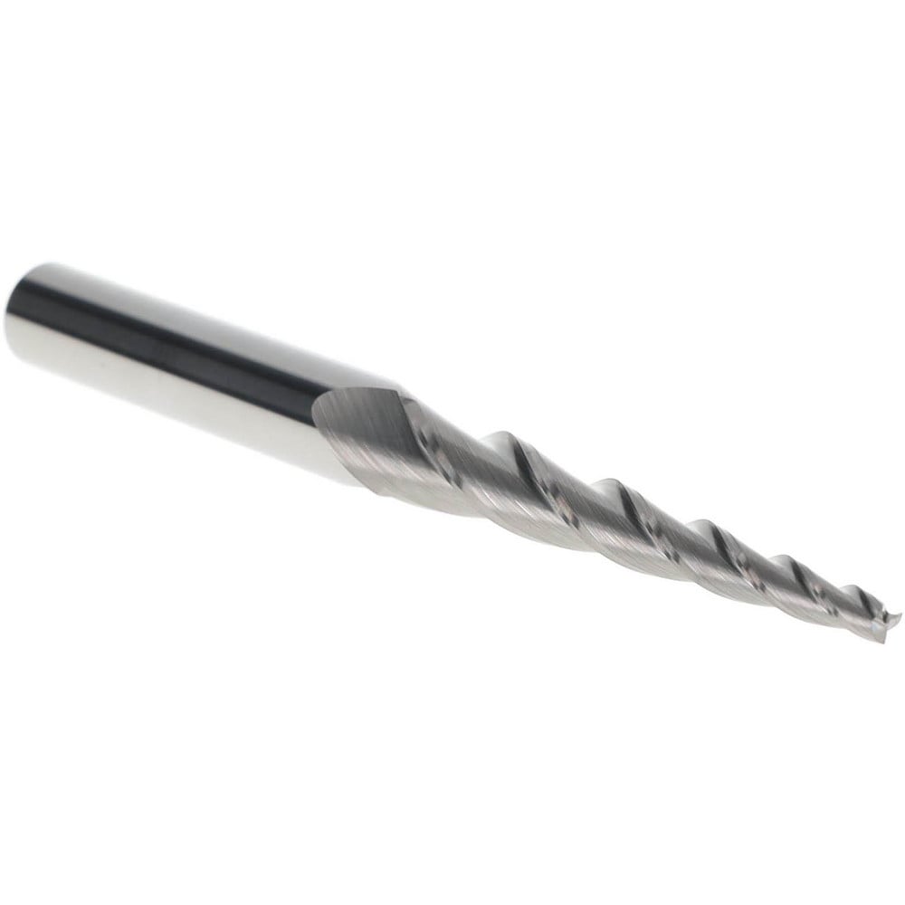 Tapered End Mill: 3 ° per Side, 1/8" Small Dia, 2" LOC, 3 Flutes, Solid Carbide, Square End