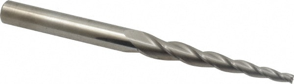 Tapered End Mill: 3 ° per Side, 3/16" Small Dia, 3" LOC, 3 Flutes, Solid Carbide, Square End