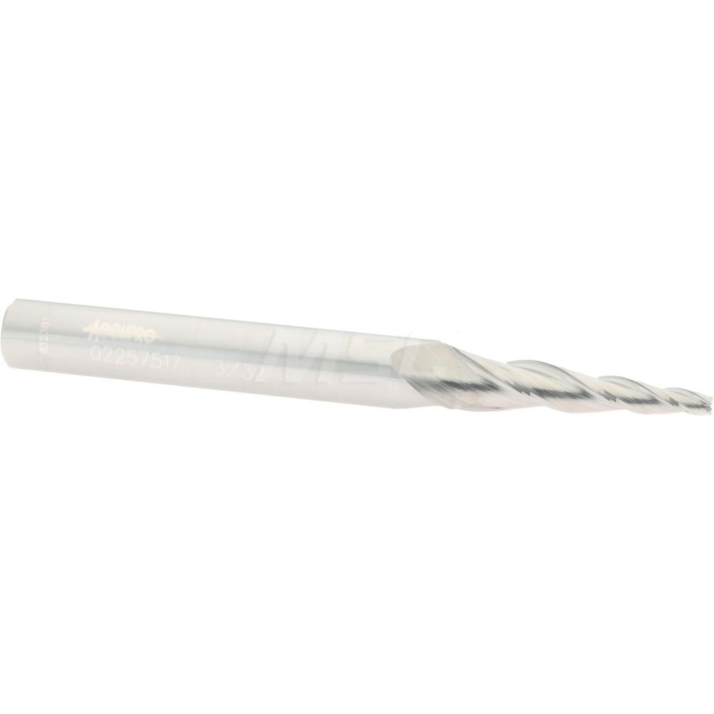 Tapered End Mill: 5 ° per Side, 3/32" Small Dia, 1" LOC, 3 Flutes, Solid Carbide, Square End