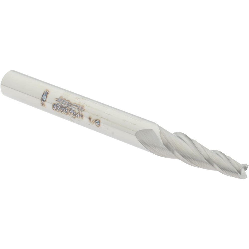 Tapered End Mill: 5 ° per Side, 1/8" Small Dia, 3/4" LOC, 3 Flutes, Solid Carbide, Square End