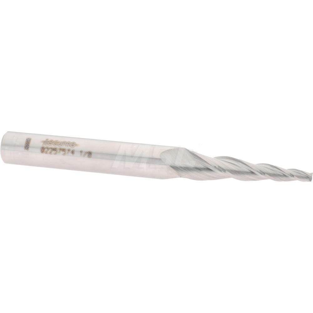 Tapered End Mill: 5 ° per Side, 1/8" Small Dia, 1-1/2" LOC, 3 Flutes, Solid Carbide, Square End
