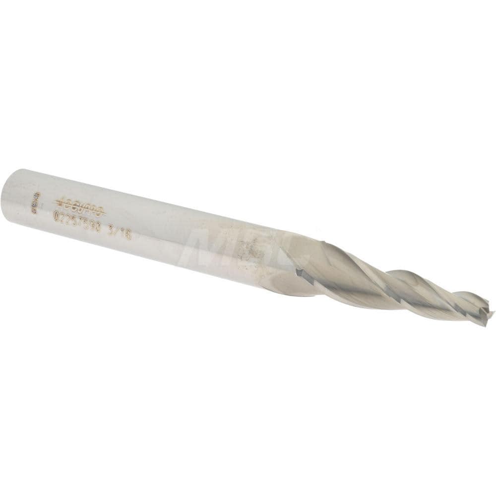 Tapered End Mill: 5 ° per Side, 3/16" Small Dia, 1-1/4" LOC, 3 Flutes, Solid Carbide, Square End