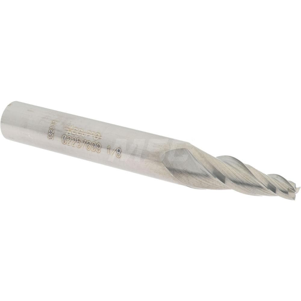 Tapered End Mill: 7 ° per Side, 1/8" Small Dia, 3/4" LOC, 3 Flutes, Solid Carbide, Square End