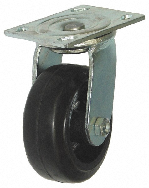 Value Collection Swivel Top Plate Caster: Hard Rubber, 350 lb, 5" Dia, 2" Wide, 6-1/2" OAH - 4 x 4-1/2" Plate, 2-5/8 x 3-5/8 Slotted to 3 x 3" Bolt