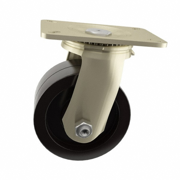 Value Collection Swivel Top Plate Caster: Polyurethane, 600 lb, 4" Dia, 2" Wide, 5-5/8" OAH - 4 x 4-1/2" Plate, 2-5/8 x 3-5/8 Slotted to 3 x 3" Bolt