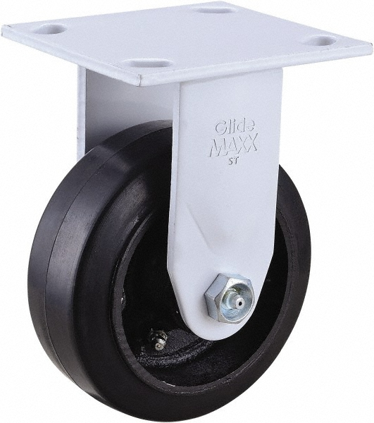 Value Collection Rigid Top Plate Caster: Hard Rubber, 350 lb, 5" Dia, 2" Wide, 6-1/2" OAH - 4 x 4-1/2" Plate, 2-5/8 x 3-5/8 Slotted to 3 x 3" Bolt