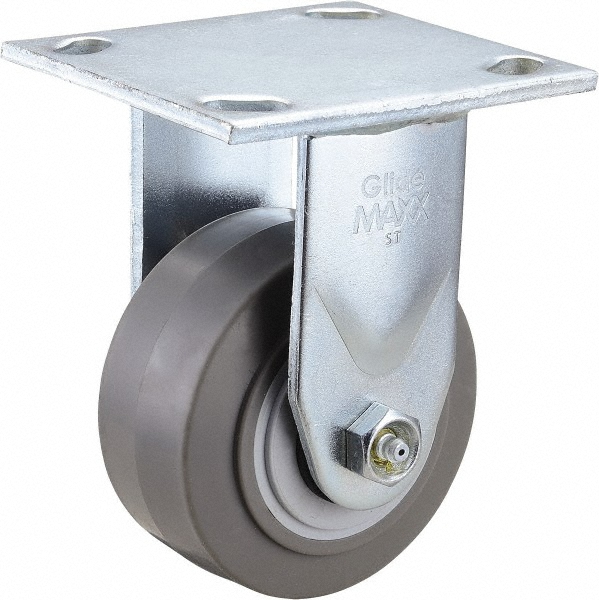 Value Collection Rigid Top Plate Caster: Thermoplastic Rubber, 300 lb, 4" Dia, 2" Wide, 5-5/8" OAH - 4 x 4-1/2" Plate, 2-5/8 x 3-5/8 Slotted to 3 x