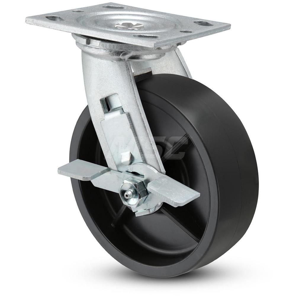 Value Collection VES4X2PODTBK Swivel Top Plate Caster: Polyurethane, 4" Wheel Dia, 2" Wheel Width, 600 lb Capacity, 5-5/8" OAH Image