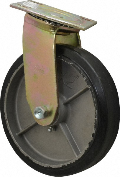 Value Collection Swivel Top Plate Caster: Soft Rubber, 600 lb, 8" Dia, 2" Wide, 9-1/2" OAH - 4 x 4-1/2" Plate, 2-5/8 x 3-5/8 Slotted to 3 x 3" Bolt