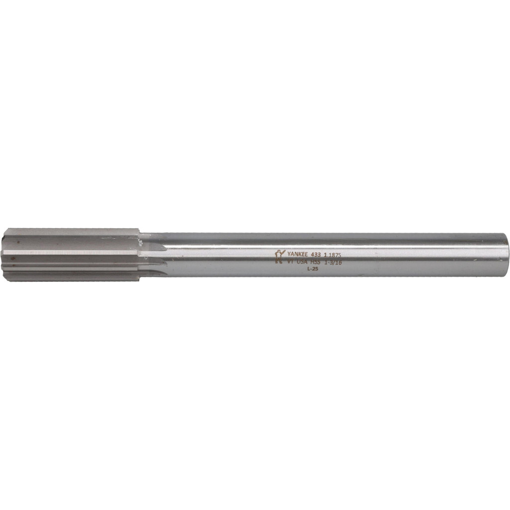 Made in USA | Yankee Chucking Reamer: 1-3/16" Dia, 11" OAL, 2-7/8" Flute Length, Straight Flute, Straight-Cylindrical Shank, HSS - 10 Flute, Right