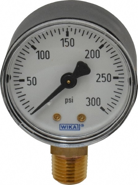 Wika 4252978 Pressure Gauge: 2" Dial, 0 to 300 psi, 1/4" Thread, NPT, Lower Mount Image